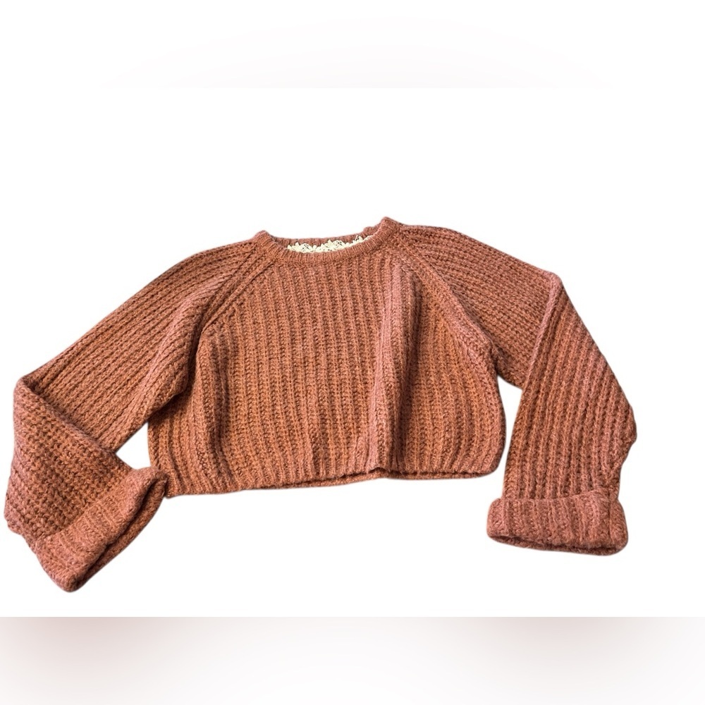 POL Rolled Sleeve Cropped Sweater Cozy Knit Sz S
